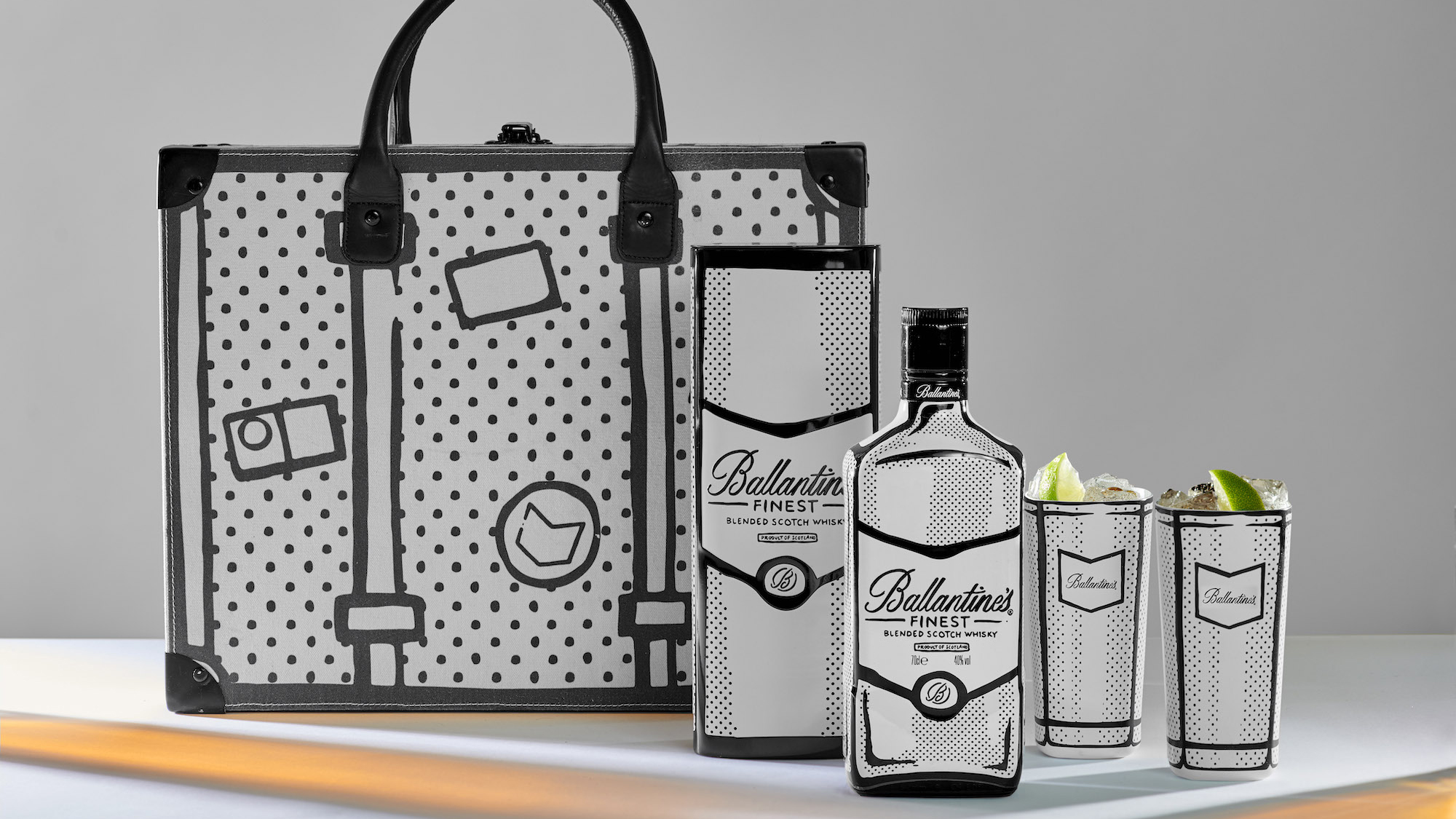 Ballantine’s x Joshua Vides limited-edition bottle and briefcase