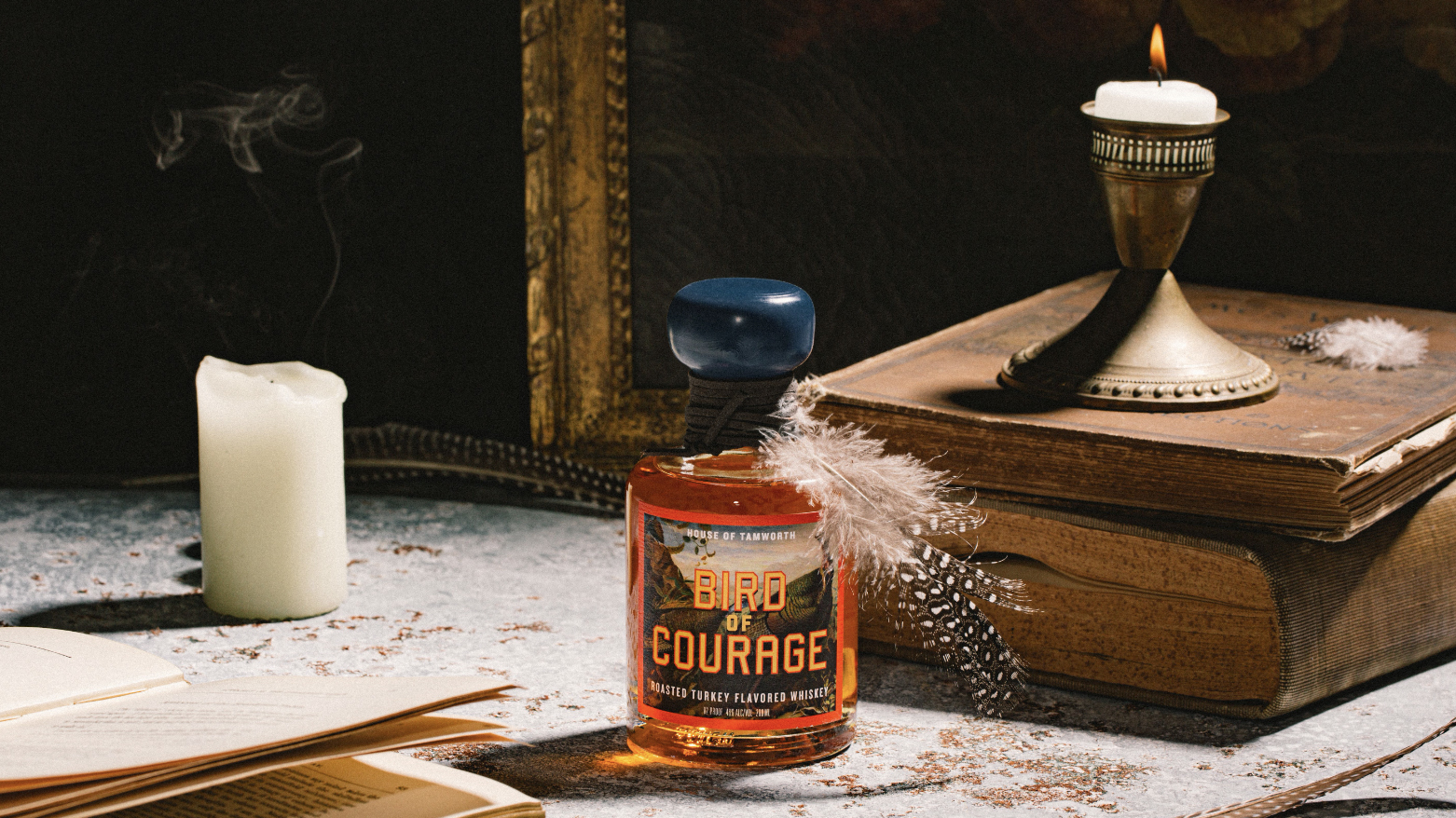 Tamworth Distilling Put An Entire Thanksgiving Dinner Into Its New Turkey Whiskey bird of courage whiskey bottle